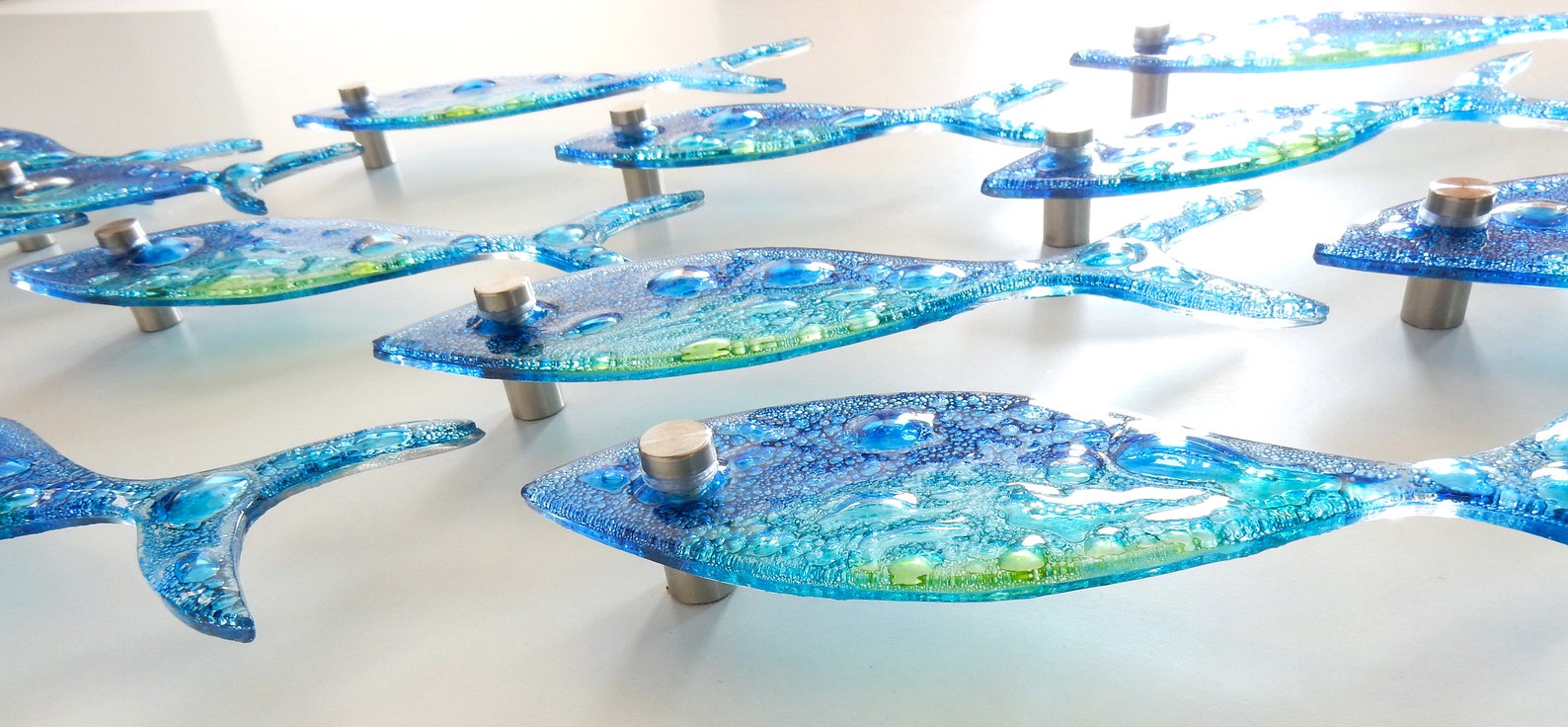 16 Fish Set. Fused Glass Fish. Ocean Art. Blue Fish Wall Art. Etsy