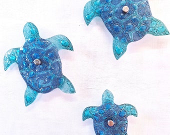 Set of 3 Sea turtles. Nautical decor. fused glass fish