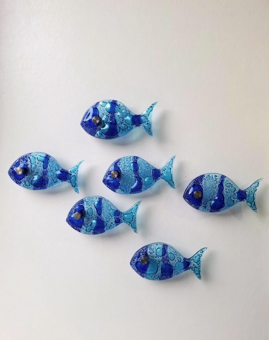Set of 6 Blue Fused Glass Fish Wall Art – Beach House Decor - Etsy