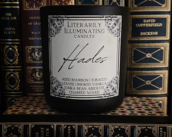 Hades Bookish Candle: Bourbon, Tobacco & Charred Wood Scent