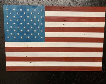Reclaimed Wood American Flag w/ metal stars