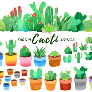 Acuarela Cactus Clipart / Acuarela Cactus y Plantas Descargar / Suculentas imágenes prediseñadas / Descarga instantánea / Lindo borde suculento