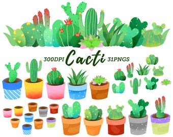 Watercolor Cactus Clipart / Watercolor Cacti and Plants Download / Succulent clip art / Instant Download / Cute Succulent Border