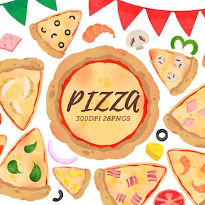 Aquarell Pizza Clipart / Dinner Download / Instant Download / Pizza Party / Pizza Night / Party Essen / Italienisches Essen / Planerbedarf