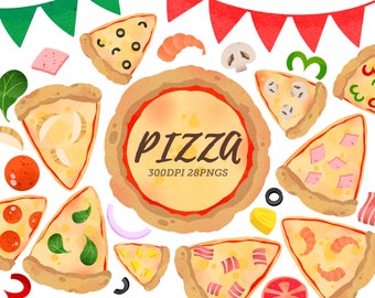 Watercolor Pizza Clipart / Dinner Download / Instant Download / Pizza Party / Pizza Night / Party Food / Italian Food / Planner Supplies