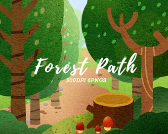 Watercolor Forest Path Clipart / Environment Download / Instant Download / Forest Scene / Hiking Trail / Adventure / Woodland / Tree