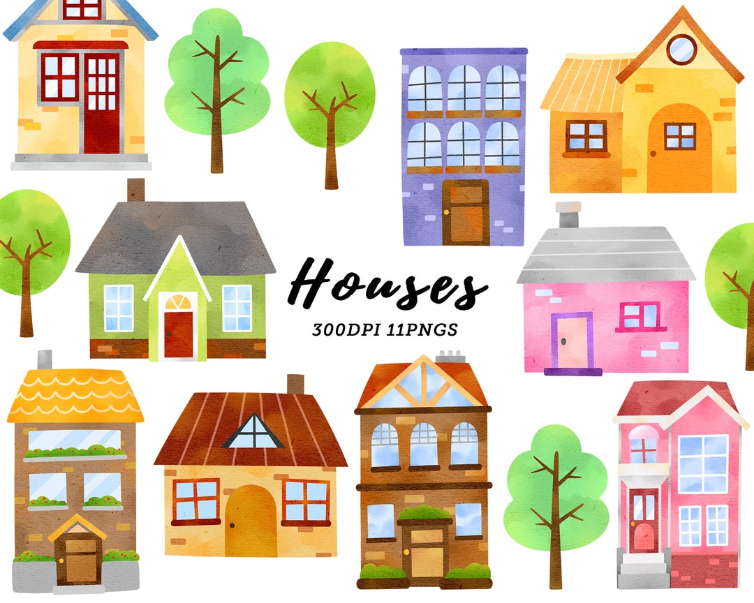 Watercolor Houses Clipart / Home Clipart / Cottage Clipart / House