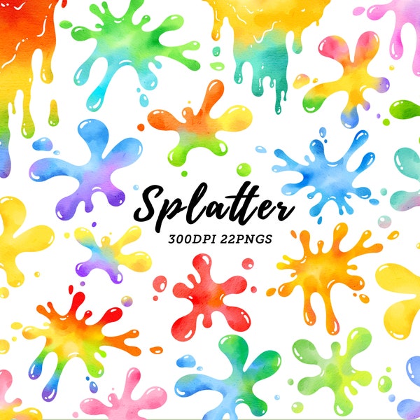 Watercolor Splatter Clipart / Splats Clipart / Rainbow Paint Splashes / Paint Splat Clipart / Paint Clipart / Paint Splatter