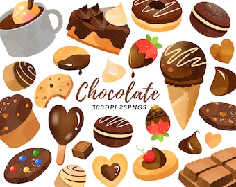 Watercolor Chocolate Clipart / Dessert Download / Instant Download / Cookies / Cake / Chocolate lover gift / Chocolate Treats