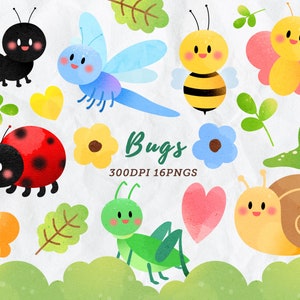 Aquarell Käfer Clipart / Süßes Insekt Download / Aquarell Niedliche Schnecke / Bee / Marienkäfer / Schmetterling / Locusts / Sofortiger Download