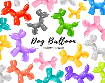 Watercolor Dog Balloon Clipart / Balloon Animal Clipart / Party Clipart / Birthday Clipart / Instant Download