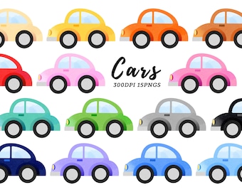Watercolor Cars Clipart / Watercolor Vehicles Download / Instant Download / Transportation Clipart / Multicolored Automobiles