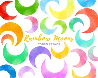 Watercolor Moons Clipart / Moon Shapes Download / Rainbow Moons / Cute Moons / Colorful / Bedtime Clip Art / Instant Download / Moon Cycle