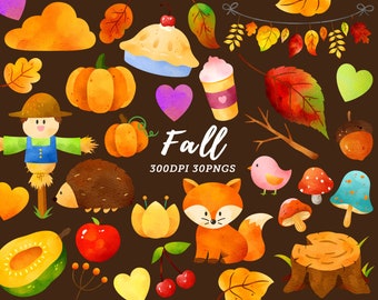 Watercolor Fall Clipart / Autumn Clipart / Pumpkin Clipart / Leaves Clipart / Autumn / Fox / Pie / Leaf Clipart / Pumpkin Spice