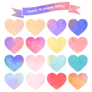 Watercolor Hearts Clipart / Heart Download / Instant Download / Valentines Day / Faux Watercolor Hearts / Colorful silhouette hearts png