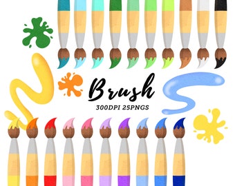 Watercolor Paint Brush Clipart / Art Supplies Download / Instant Download / Watercolor Rainbow Paint Brushes / Watercolor School Clipart
