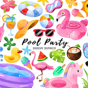 Acquerello Festa in piscina Clipart / Estate Clipart / Pool Clipart / Party Clipart / Pool Party / Beach Ball Clipart / Download istantaneo