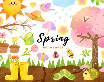 Watercolor Spring Clipart / Watercolor garden Clipart / Spring Graphics / Flower Clipart / Spring Watercolor / Instant Download