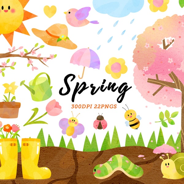 Watercolor Spring Clipart / Watercolor garden Clipart / Spring Graphics / Flower Clipart / Spring Watercolor / Instant Download