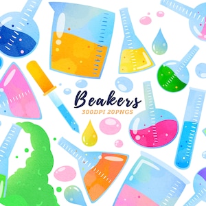 Clipart de copos de aquarela / Download de clipart de ciência / Ciência / Laboratório / Aula / Química / Conta-gotas / Festa de ciência / Download instantâneo