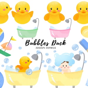 Watercolor Shower and Bath Clipart / Rubber Ducky Clipart / Bathroom and Equipment / Bath Time / Bath Day / Instant Download