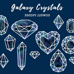 Watercolor Crystal Clipart / Galaxy Crystals Download / Watercolor Crystals / Gemstones Clipart / Space Crystals / Magic / Instant Download