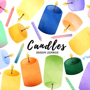 Watercolor Candles Clipart / Watercolor Scented Candles Download / Instant Download / Wax / Decorative / Prayer / Rainbow Candle