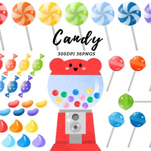 Watercolor Candy Clipart / Lollipop Clipart / Sugary Sweets / Dessert / Gumball Machine / Bubble gum Clipart / Kawaii / Instant Download