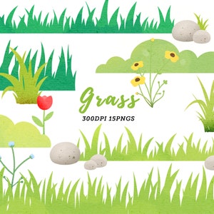 Watercolor Grass Clipart /  Grass Borders / Greenary Clipart / Nature Clipart / Grass Image / Watercolor Grass Patterns /  Instant Download