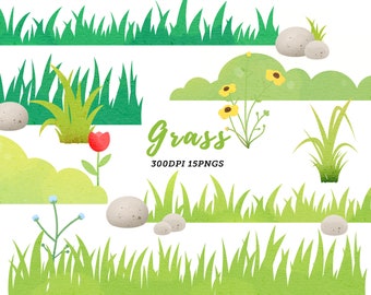 Watercolor Grass Clipart /  Grass Borders / Greenary Clipart / Nature Clipart / Grass Image / Watercolor Grass Patterns /  Instant Download