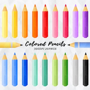 Lápices de colores de acuarela Clipart / Acuarela Artículo escolar / Suministros de arte Clipart / Lápices arco iris / Lápices Clipart / Descarga instantánea