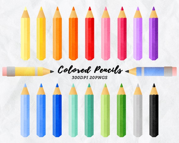 Watercolor Colored Pencils Clipart / Watercolor School Item / Art