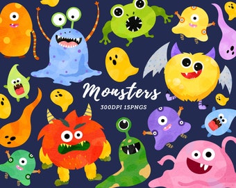 子供のモンスターアート 水彩イラストのかわいいモンスターの友達のクリップアート