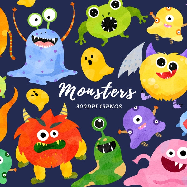 Aquarell Monster Clipart / Süße Monster Clipart / Halloween Clipart / Gruselige Kreaturen / Kid es Activities / Critters / Instant Download