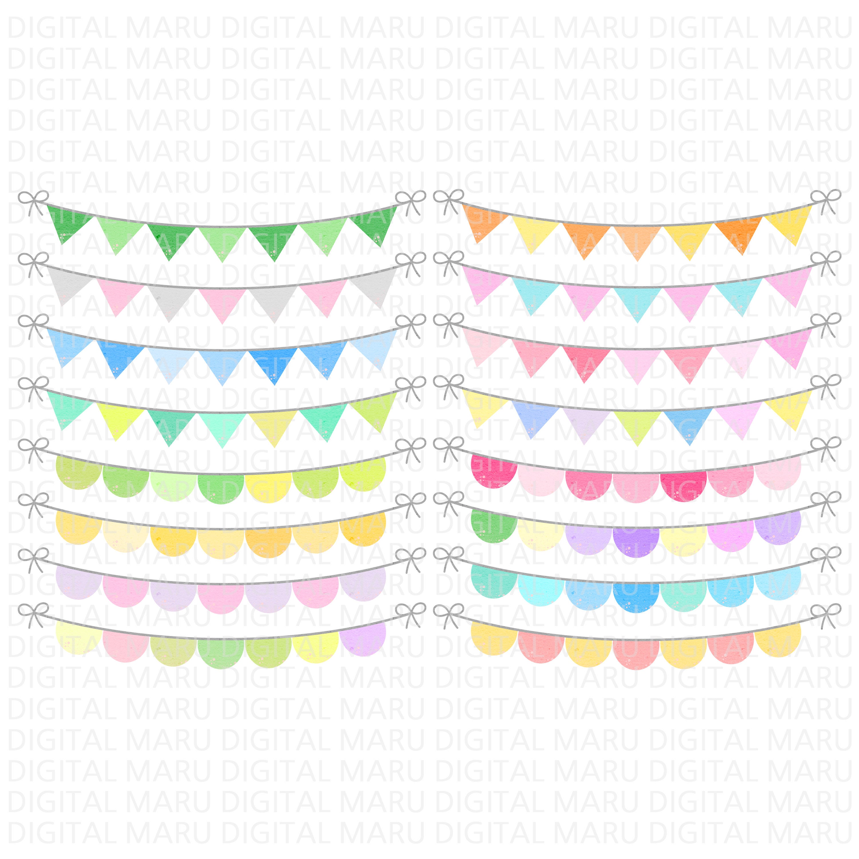Watercolor Pastel Bunting Clipart / Pastel Banner Download / Garland
