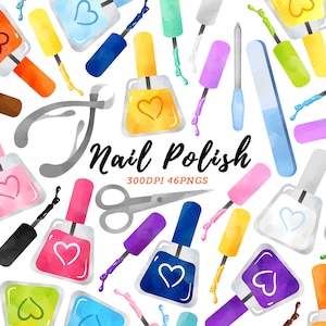 Watercolor Nail Polish Clipart  / Beauty Clipart / Nail Polish / Cosmetics Clipart / Manicure Clipart / Instant Download / Commercial Use