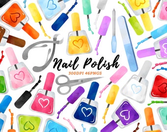 Clipart de esmalte aquarela / Clipart de beleza / Esmalte / Clipart de cosméticos / Clipart de manicure / Download instantâneo / Uso comercial