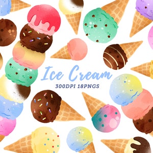 Watercolor Ice Cream Clipart / Dessert Download / Instant Download / Ice Cream / chocolate ice cream / vanilla ice cream / Summer Treats /