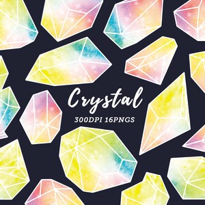 Watercolor Crystal Clipart / Pastel Crystals Download / Watercolor Crystals / Gemstones Clipart / Rainbow Crystals / Instant Download