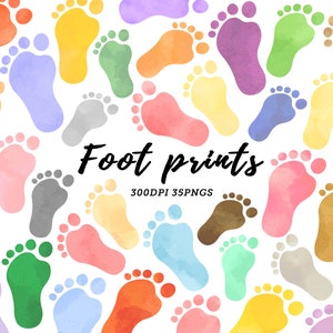 Aquarelle empreinte humaine Clipart / enfants Pied bébé Icône / couleur pastel nursery art / pieds bébé Coloré / Téléchargement instantané