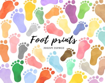 Watercolor human footprint Clipart / kids Baby foot Icon / pastel color nursery art / baby feet Colorful / Instant download
