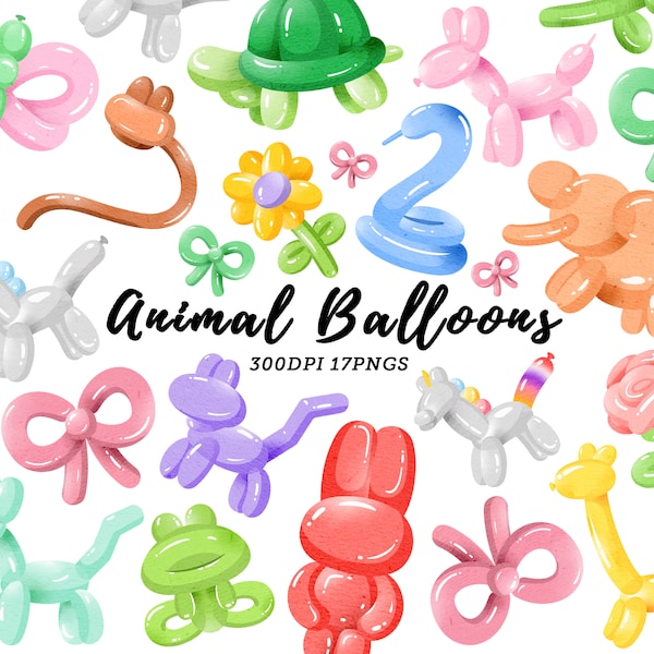 Watercolor Animal Balloons Clipart / Balloon Clipart / Dog balloon / Animal Clipart / Party Clipart / Birthday Clipart / Instant Download