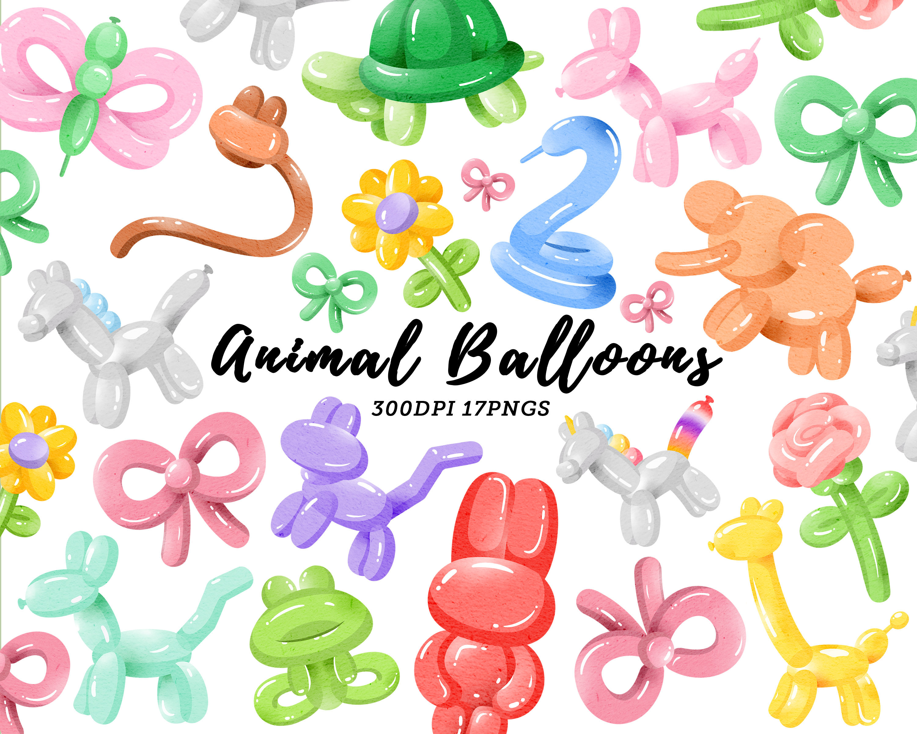 Watercolor Animal Balloons Clipart / Balloon Clipart / Dog balloon / Animal Clipart / Party Clipart / Birthday Clipart / Instant Download