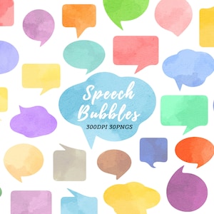 Aquarel Tekstballonnen / Tekstballon Downloaden / Tekst Clip Art / Chat Bubbels Clipart / Comic Speech Bubble / Gedachte Bubbles