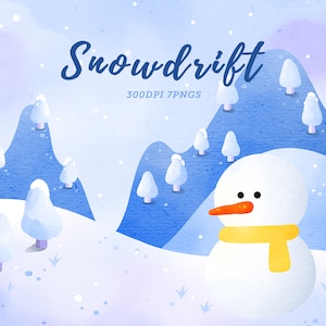 Aquarelle Snowdrift Clipart / Snowy Hills Clipart Clipart / Fond d’hiver / Scène enneigée / Environnement Télécharger / Téléchargement instantané
