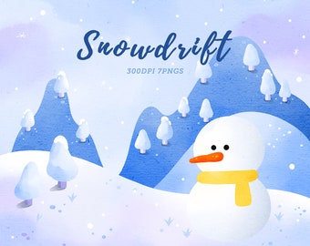 Watercolor Snowdrift Clipart / Snowy Hills Clipart Clipart / Winter background / Snowy Scene / Environment Download / Instant Download