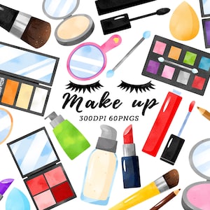 Clipart maquillage aquarelle / Clipart beauté / Clipart cosmétiques / Clipart rouge à lèvres / Clipart mode / fard à joues / usage Commercial