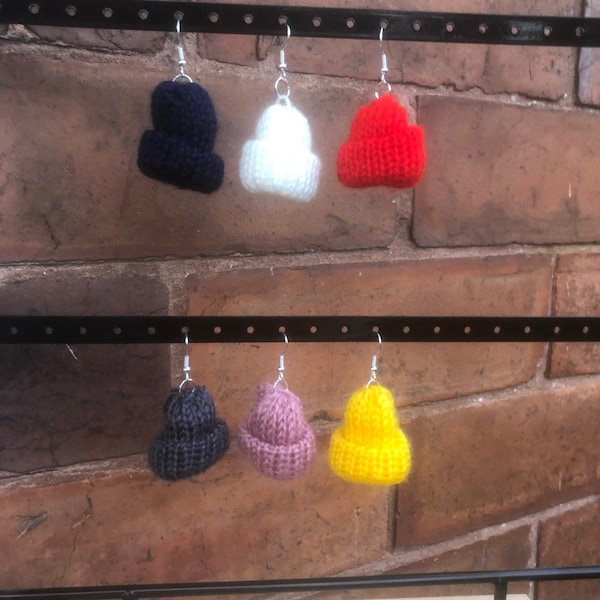 Novelty Knitted Woolly Bob Hat Earrings