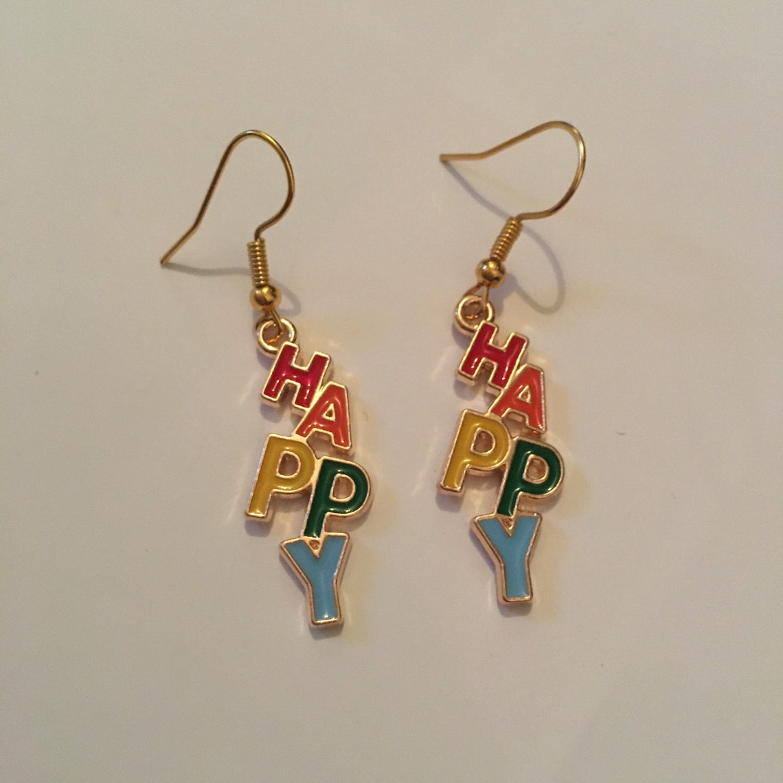 Novelty Enamel HAPPY Earrings Etsy.de