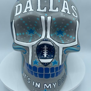 Cowboys, Sugar Skull, Ceramic, Hand Painted, Acrylic Paint, Sports, Dallas, Cowboy, Football, Original Art